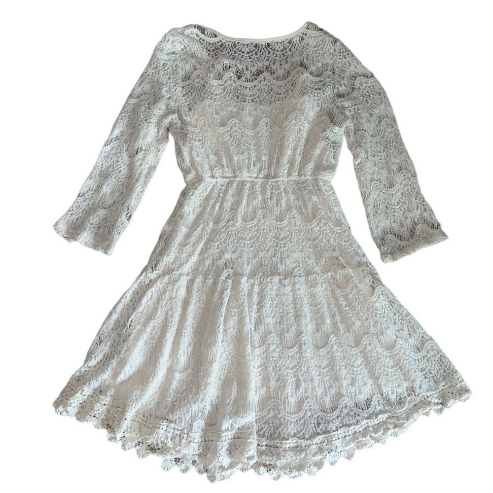 Versona Beautiful Boho Crochet Lace Ivory Cream Tie Tassels Dress Women’s Small - Picture 2 of 9